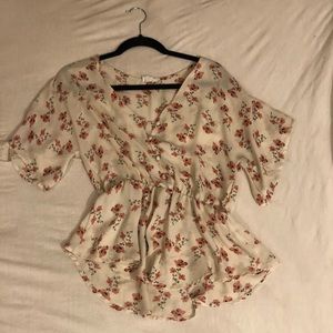 White floral button down blouse